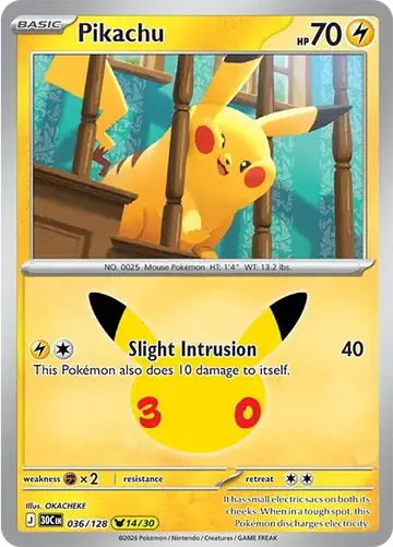 Pikachu 14/30 30th Celebration Pok&eacute;mon TCG 036/128
