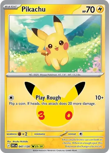 Pikachu 25/30 30th Celebration Pok&eacute;mon TCG 047/128