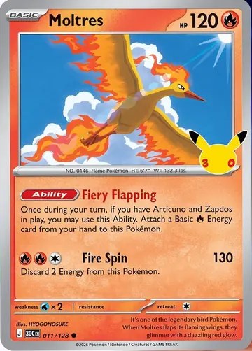 Moltres 30th Celebration Pok&eacute;mon TCG 011/128