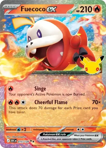 Fuecoco ex 30th Celebration Pok&eacute;mon TCG 015/128