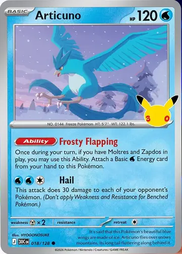 Articuno 30th Celebration Pok&eacute;mon TCG 018/128