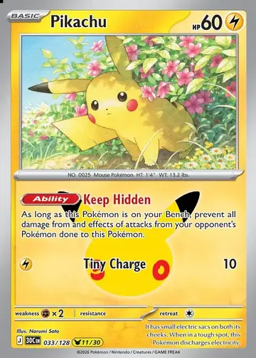 Pikachu 11/30 30th Celebration Pok&eacute;mon TCG 033/128