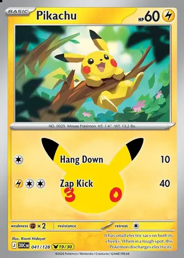 Pikachu 19/30 30th Celebration Pok&eacute;mon TCG 041/128
