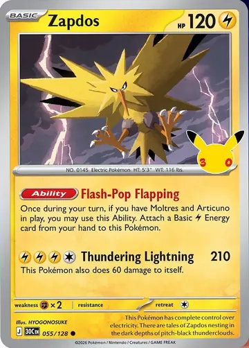 Zapdos 30th Celebration Pok&eacute;mon TCG 055/128