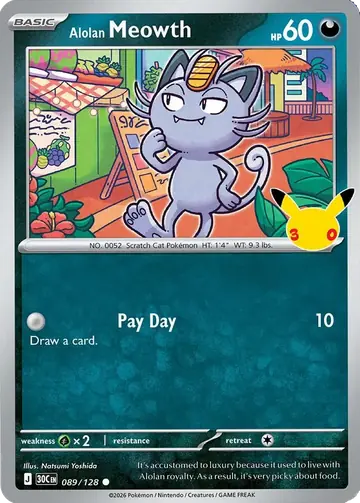 Alolan Meowth 30th Celebration Pok&eacute;mon TCG 089/128