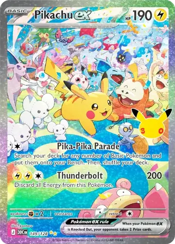 Pikachu ex day variant 30th Celebration Pok&eacute;mon TCG Secret Rare 149