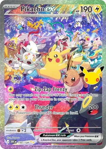 Pikachu ex night variant 30th Celebration Pok&eacute;mon TCG Secret Rare 150