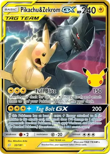 Pikachu & Zekrom-GX 30th Celebration classic reprint English 33/181