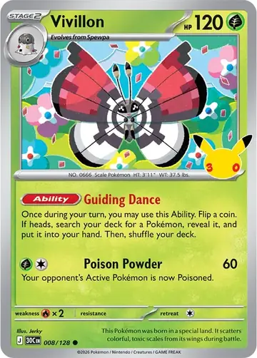 Vivillon 30th Celebration Pok&eacute;mon TCG 008/128