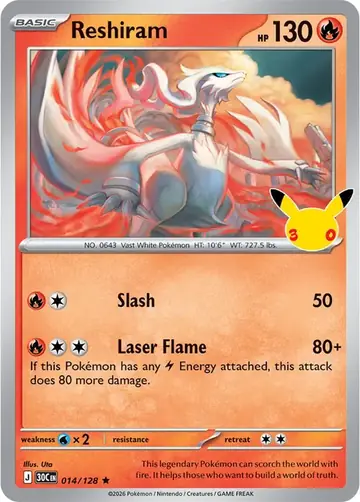 Reshiram 30th Celebration Pok&eacute;mon TCG 014/128