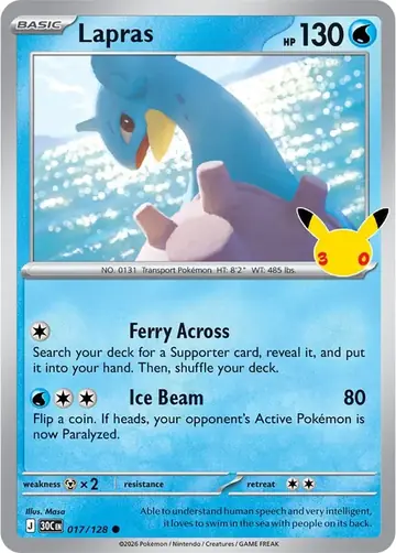 Lapras 30th Celebration Pok&eacute;mon TCG 017/128