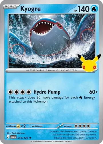 Kyogre 30th Celebration Pok&eacute;mon TCG 019/128