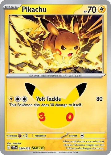 Pikachu 02/30 30th Celebration Pok&eacute;mon TCG 024/128