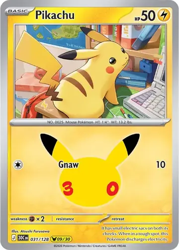 Pikachu 09/30 30th Celebration Pok&eacute;mon TCG 031/128