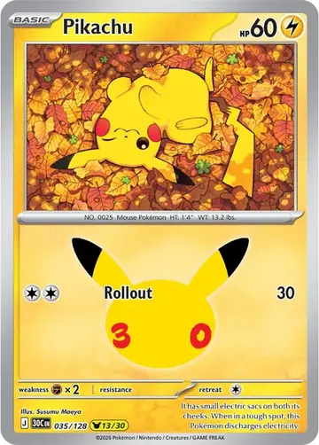 Pikachu 13/30 30th Celebration Pok&eacute;mon TCG 035/128