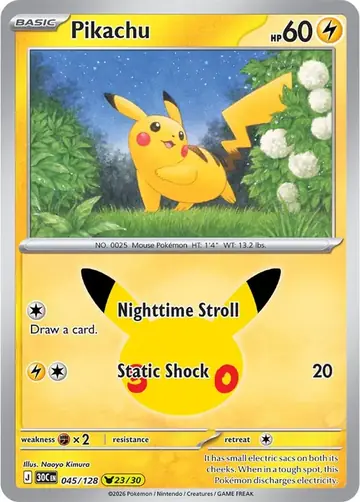 Pikachu 23/30 30th Celebration Pok&eacute;mon TCG 045/128