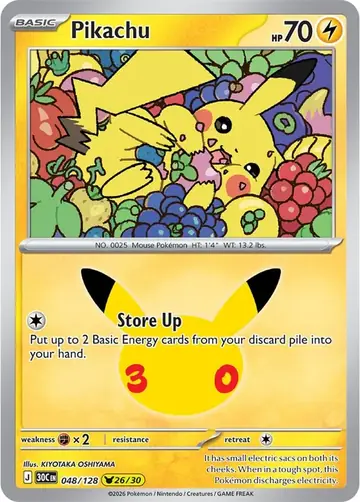 Pikachu 26/30 30th Celebration Pok&eacute;mon TCG 048/128