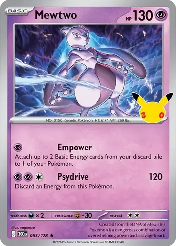 Mewtwo 30th Celebration Pok&eacute;mon TCG 063/128