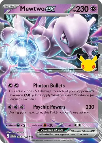 Mewtwo ex 30th Celebration Pok&eacute;mon TCG 064/128