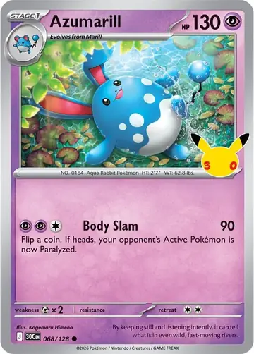 Azumarill 30th Celebration Pok&eacute;mon TCG 068/128
