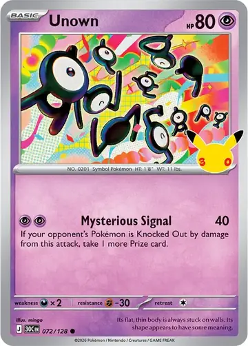 Unown 30th Celebration Pok&eacute;mon TCG 072/128