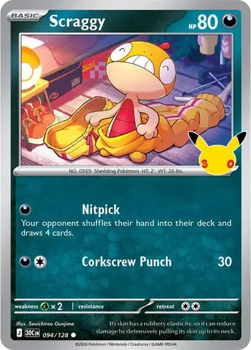 Scraggy 30th Celebration Pok&eacute;mon TCG 094/128