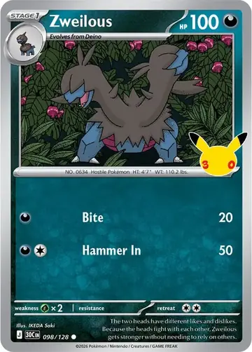 Zweilous 30th Celebration Pok&eacute;mon TCG 098/128