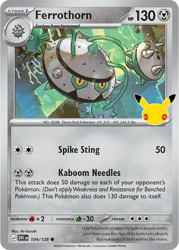 Ferrothorn 30th Celebration Pok&eacute;mon TCG 104/128
