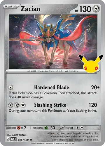Zacian 30th Celebration Pok&eacute;mon TCG 106/128