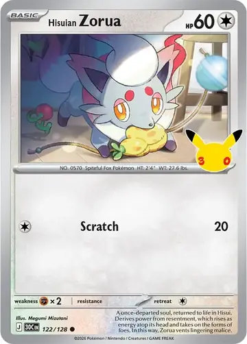 Hisuian Zorua 30th Celebration Pok&eacute;mon TCG 122/128