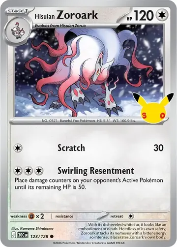 Hisuian Zoroark 30th Celebration Pok&eacute;mon TCG 123/128