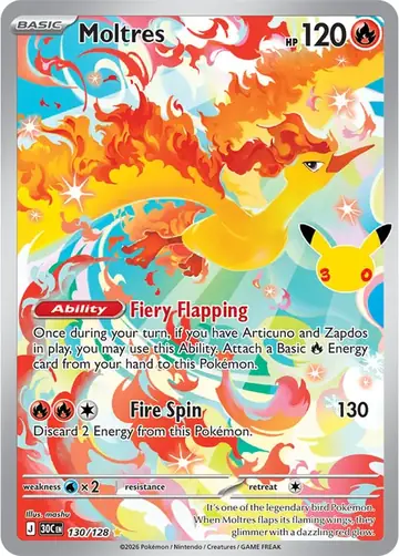 Moltres 30th Celebration Pok&eacute;mon TCG Secret Rare 130