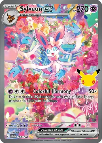 Sylveon ex 30th Celebration Pok&eacute;mon TCG Secret Rare 153