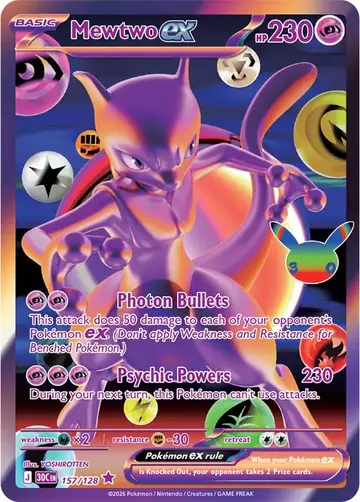 Mewtwo ex 30th Celebration Pok&eacute;mon TCG Secret Rare 157