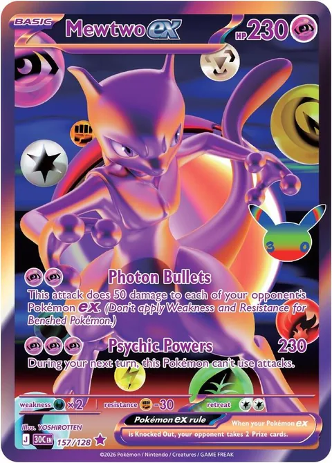 Mewtwo ex Futuristic Rare 157/128 30th Celebration