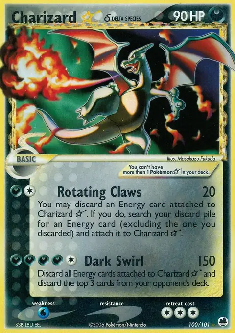 Gold Star Charizard 100/101 from EX Dragon Frontiers, Pokémon card