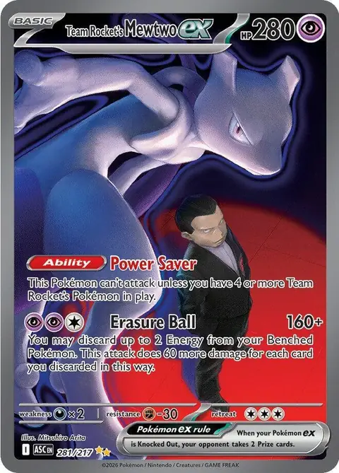 Team Rocket's Mewtwo ex Special Illustration Rare 281/217 from Ascended Heroes