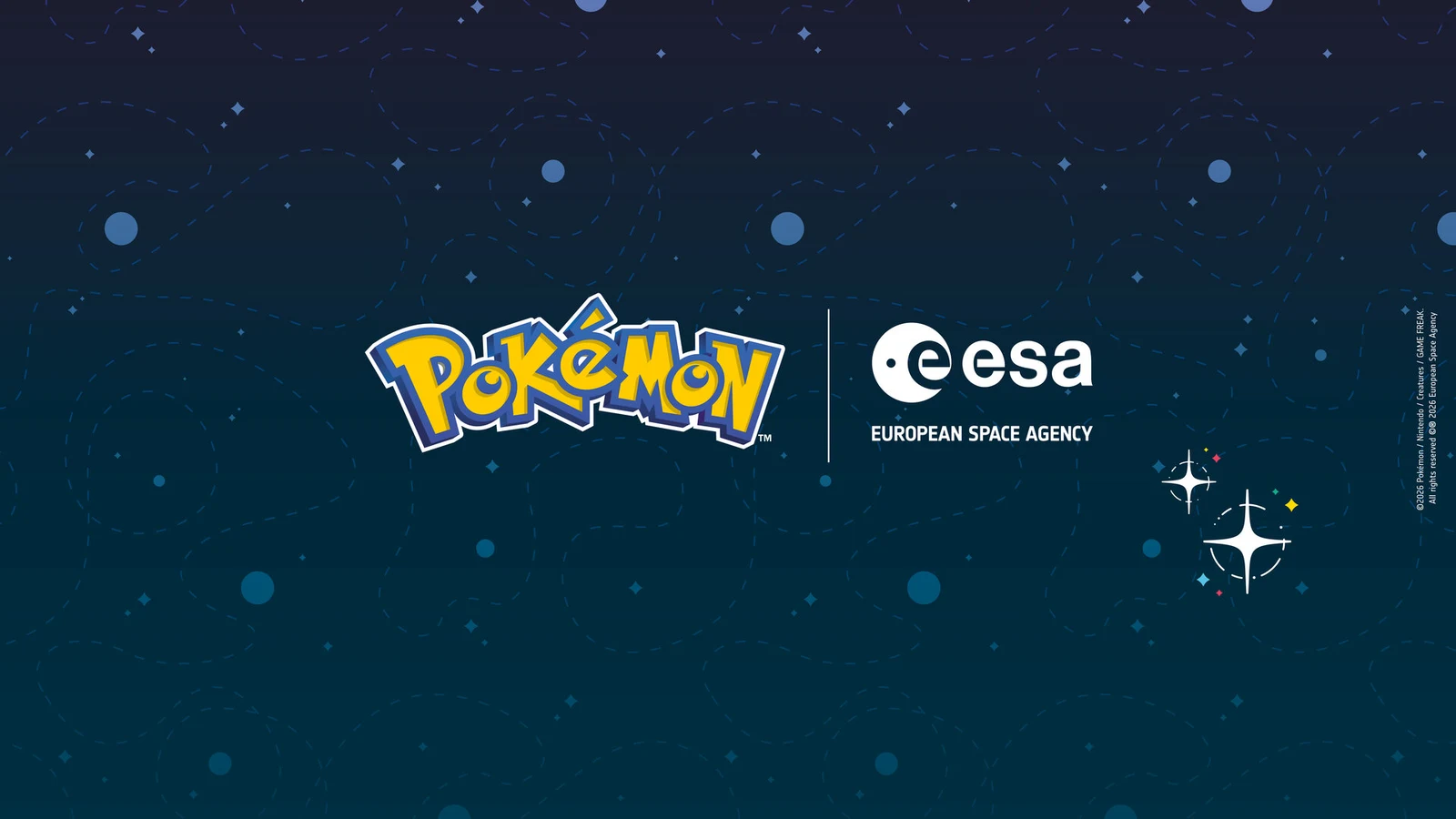 Pokémon and European Space Agency logo lockup on a starfield background