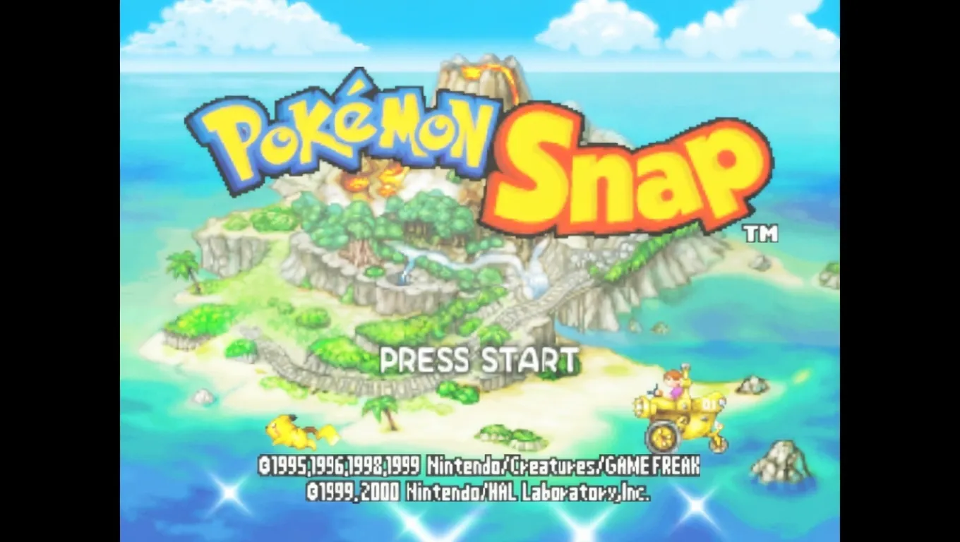 Pok&eacute;mon Snap key art featuring Todd Snap photographing Pok&eacute;mon in the wild