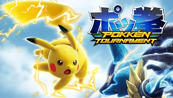 Pokk&eacute;n Tournament key art featuring Lucario, Pikachu, and the battle roster