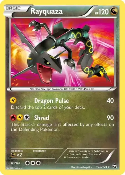 Rayquaza secret rare Pokemon card Dragons Exalted 128/124