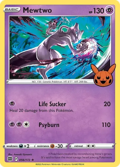Trick or Trade stamped Mewtwo 056/172 from Brilliant Stars