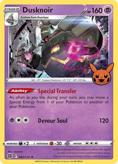 Trick or Trade stamped Dusknoir 062/172 from Brilliant Stars