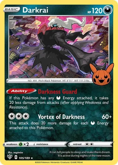 Trick or Trade stamped Darkrai 105/189 from Darkness Ablaze