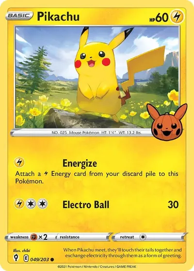 Trick or Trade stamped Pikachu 049/203 from Evolving Skies
