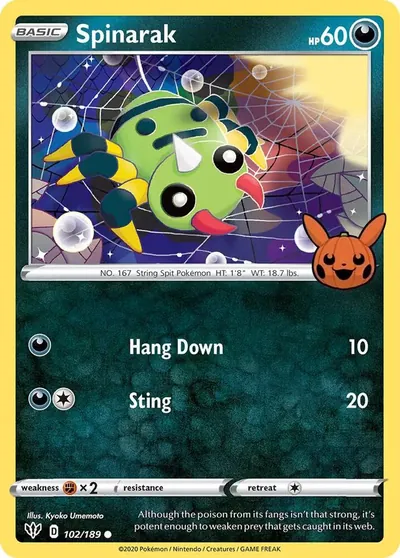 Trick or Trade stamped Spinarak 102/189 from Darkness Ablaze