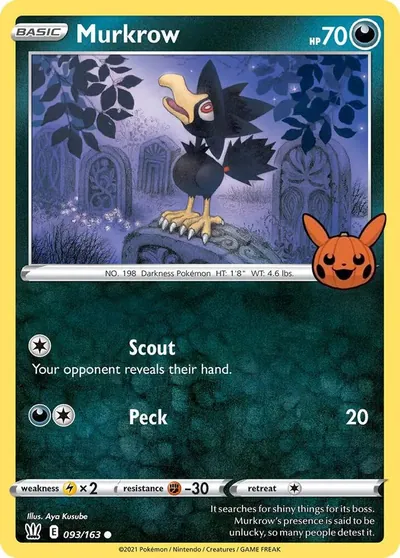 Trick or Trade stamped Murkrow 093/163 from Battle Styles