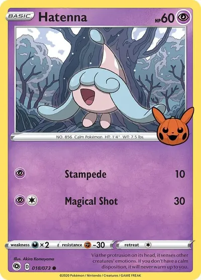 Trick or Trade stamped Hatenna 018/073 from Champion's Path
