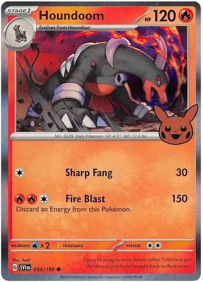 Trick or Trade stamped Houndoom 034/198 from Scarlet & Violet