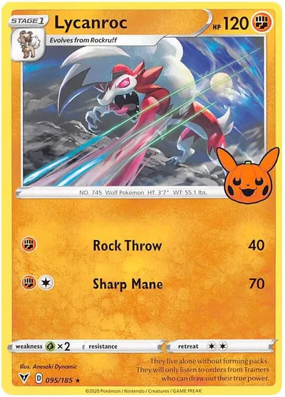 Trick or Trade stamped Lycanroc 095/185 from Vivid Voltage